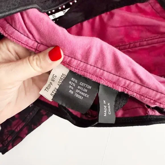 [Tripp NYC] Black Pink Y2K Floral Print Lace Hook & Eye Corset Top Size Large L - Picture 12 of 12